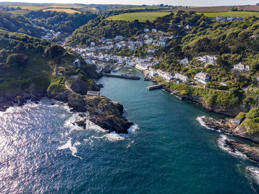 Arial view Polperro harbour